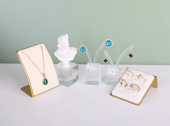 GemeShou Beige Necklace display stand, Velvet Jewelry necklace display holder for selling, small metal earring neck storage organizer, online jewelry photography props【Beige】