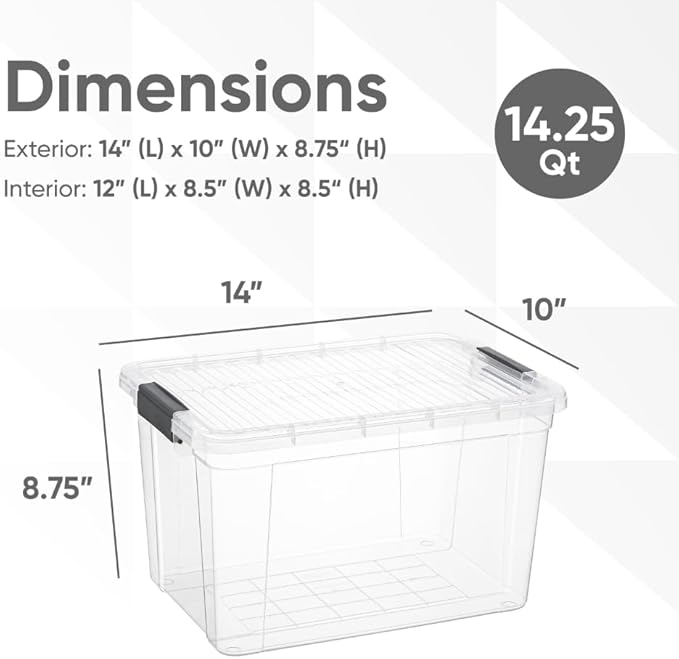 Superio Clear Storage Boxes with Lids, 14.25 Quart Plastic Container Bins for Organizing, Stackable Crates, BPA Free, Non Toxic, Odor Free, Organizers for Home, Office and Dorm, 6 Pack