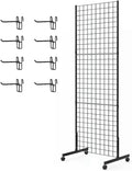 Eastern Tree 1 Pack 2'x 5' Three Pieces Gridwall Panels Stand with T-Base, Black Wire Grid Wall Rack with Wheels, Craft Display Rack, Retail Display Stand, Extra More 8 Pieces Hooks