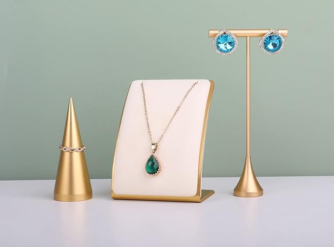 GemeShou Beige Necklace display stand, Velvet Jewelry necklace display holder for selling, small metal earring neck storage organizer, online jewelry photography props【Beige】
