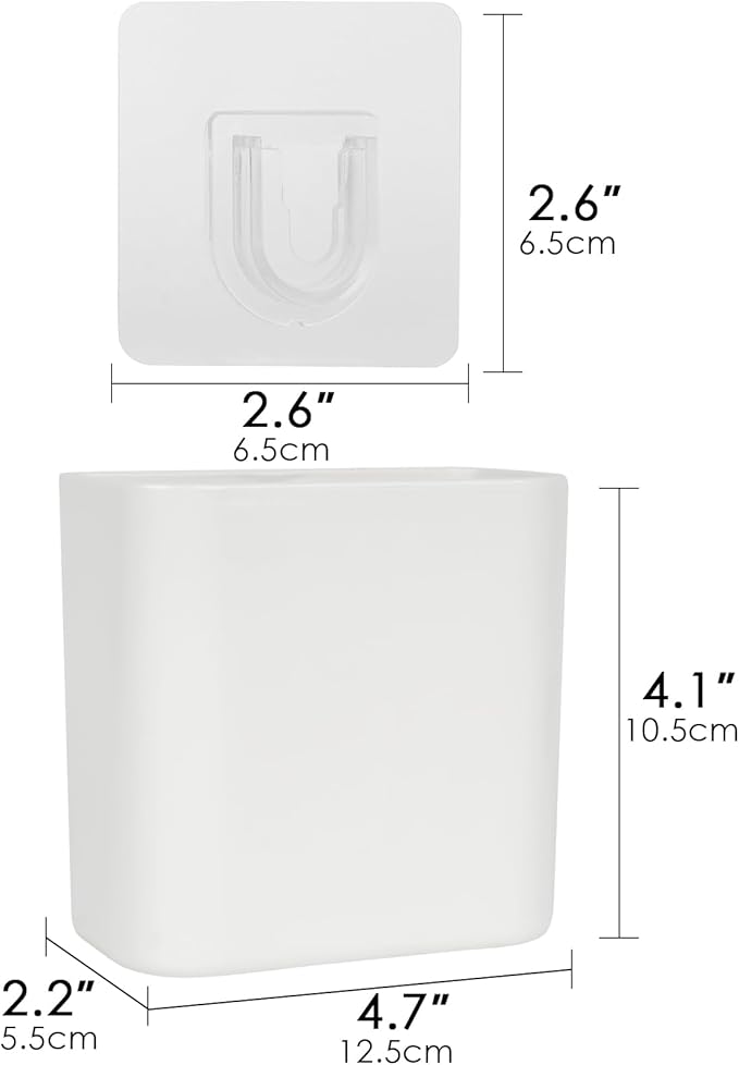 Multipurpose Wall Mount Toothbrush Holder, Self Adhesive Toothbrush Storage Organizer for Shower, Toothbrush Hanger for Toothpaste, Comb, Facial Cleanser (White)