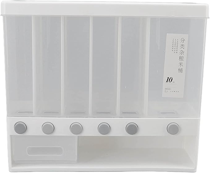 Acouto Wall Mounted Cereal Dispenser 10L Rice Dispenser Wall Mounted 6 Grid Cereal Pressed Sealed Dry Food Storage Container Home Kitchen Dry Food Storage