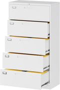 Lateral File Cabinet with 5 Drawers - White Metal Steel Filling Cabinets for Home Office - Lockable Storage Cabinet for Hanging Files Letter/Legal/F4/A4 Size-Assembly Required