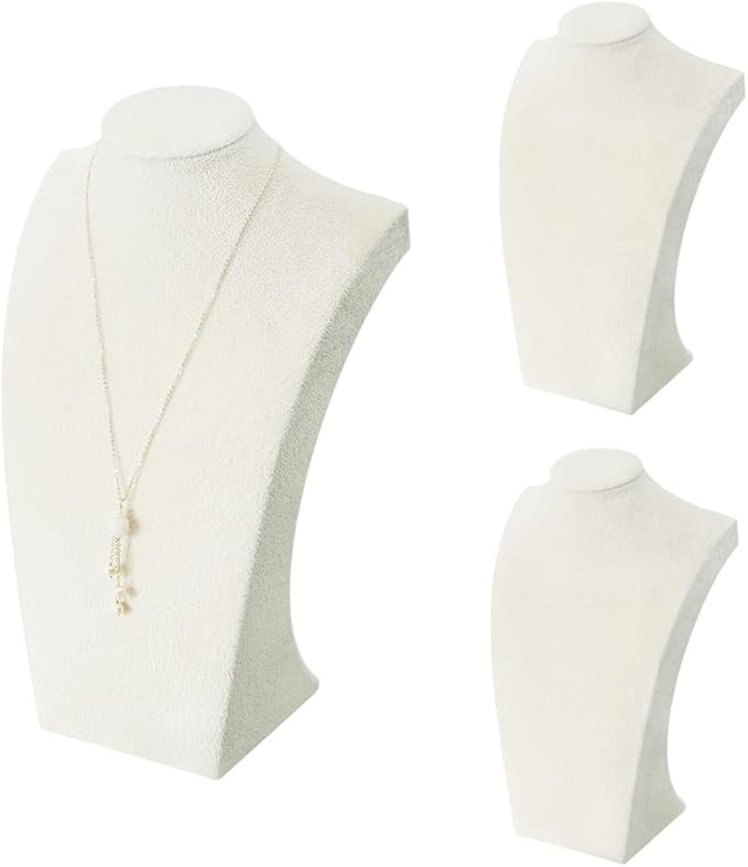 Coward 3Pcs Necklace Bust Stand Rack for Selling Show, Beige Velvet Necklace Jewelry Display Holder for Jewelry Exhibition or Store Shop Show (9" Hight)