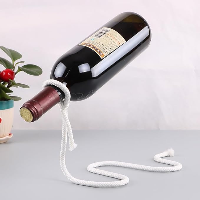 Magic Rope Wine Rack, Creative Metal Chain Suspension Floating Illusion Wine Rack Bottle,Magic Novelty Single Red Wine Bottle Stand for Bar&Home Decoration (White)