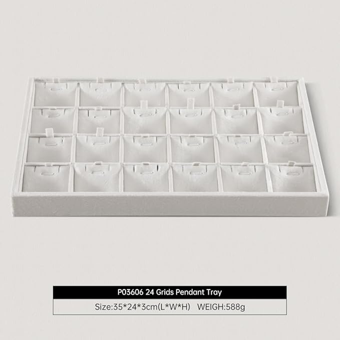 Velvet Necklace Display Tray, Stackable 24 Grid Insert Pendant Necklaces Storage Holder Plate, Jewelry Retail Countertop Organizer (White)