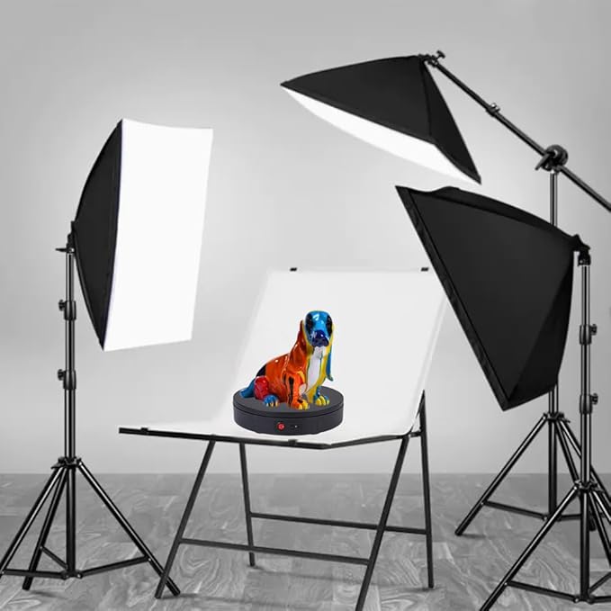 JAYEGT Motorized Rotating Display Stand，180 Lbs Load，360 Degree Electric Rotating Turntable for Photography Products Display，Live Show,Remote Control +5 Colors Backgrounds(Black / 8.66inch / Rechargeable)