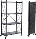 Four-Layer Foldable Storage Metal Shelf with Locking Wheels,Easy Assembly and Move Space-Saving Shelves Organizer Suitable for Kitchen, Pantry and Closet-28.54" L x 14.17" W x 46.06" H