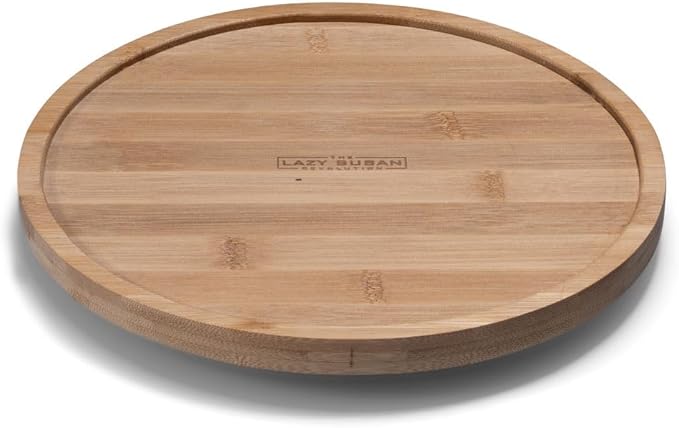 9.75" Bamboo Lazy Susan Revolution Turntable w/Rim – Rotating Bamboo Organizer Tray for Kitchen, Spices, Table, or Bathroom, Non-Slip, 360° Turnable