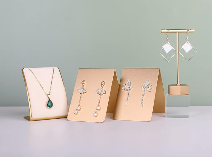GemeShou Beige Necklace display stand, Velvet Jewelry necklace display holder for selling, small metal earring neck storage organizer, online jewelry photography props【Beige】