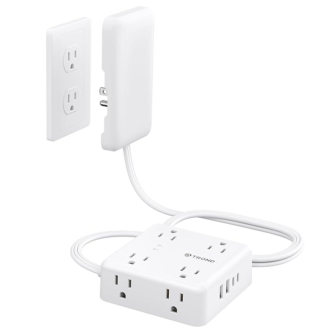 TROND Power Strip with Outlet Cover - Short Flat Extension Cord 3FT with 8 AC Outlets & 4 USB Ports, 13A/1625W, 1700J Surge Protector, Indoor Cord Concealer for Kitchen Home Improvement Essentials