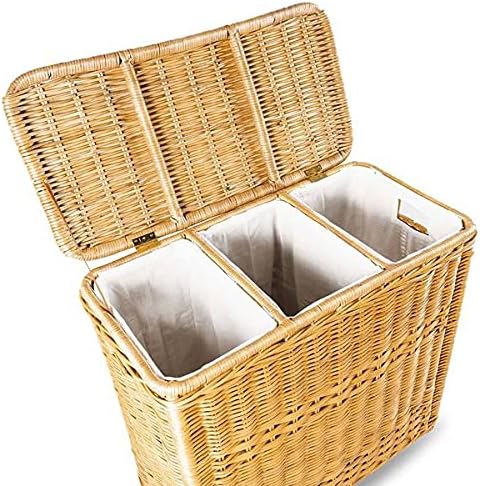 The Basket Lady 3-Compartment Wicker Laundry Sorter Hamper, 30 in L x 15 in W x 28 in H, Sandstone