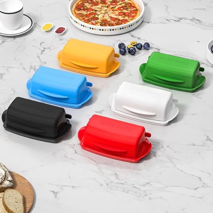 Butter Dishes with Lid for Countertop Refrigerator, Plastic Butter Dish Clear Flip Top Lid Butter Container with Spreader, Non-Slip Bottom Butter Holder Keeper (Blue)