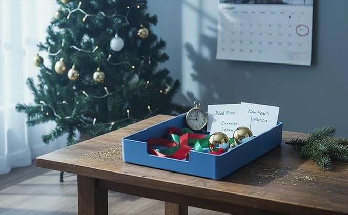 Letter-Size Tray, 2PCS A4 Plastic Stackable Paper Tray, Desk Drawer Organizer for Office, School, Home Storage, and Storage Containers for Christmas Ornaments, Gift Wrap, and Crafts (2x Blue)