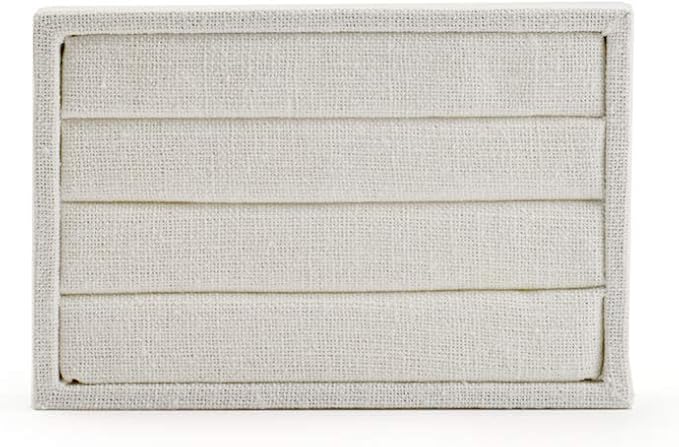 Oirlv linen 3 Slots Ring Earrings Display Trays Showcase Jewelry Organizer (creamy-white,rectangle)