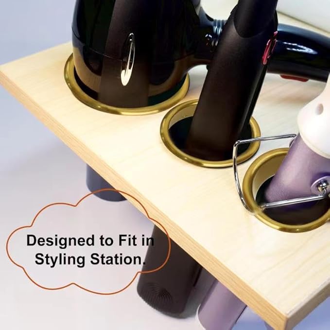 Hair Dryer Holder, Salon Hair Styling Station Organizer, 3pcs (Golden, Stainless Steel, Heat & Burn Resistant, Diameter: 3'' & 2'')