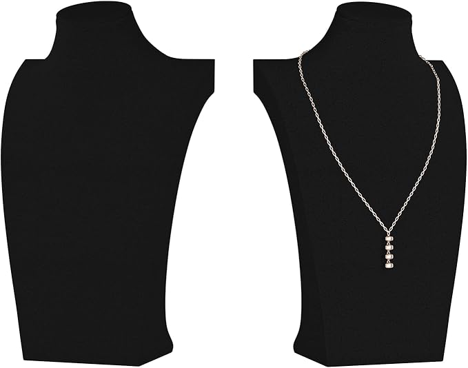 Necklace Bust Display Stand, Necklace Holder, Pendant Chain Necklace Organizer for Women (Black Velvet, L 2PCS)