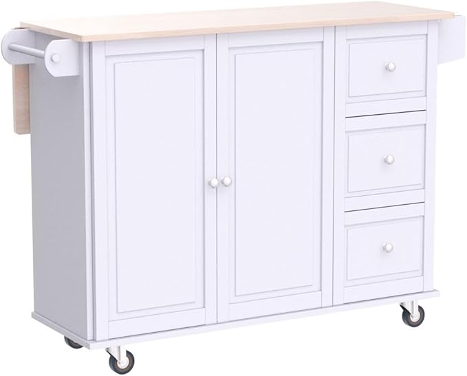 PHI VILLA Kitchen Island on Wheels Portable Kitchen Cart with Drop Leaf, Rolling Kitchen Island with Storage