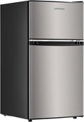 Upstreman 3.2 Cu.Ft Mini Fridge with Freezer, Double Door Mini Fridge, Adjustable Thermostat, Mini Refrigerator for Dorm, Office, Bedroom, Stainless-SD321