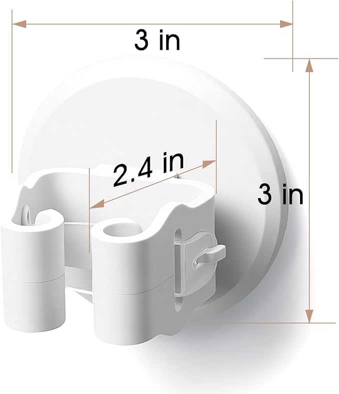 Broom and Mop Holder Wall Mount - 3 Pack Self Adhesive Mop and Broom Organizer - No Drill Heavy Duty Gripper Hooks for Kitchen Bathroom Garage Storage - Space Saving, Waterproof, White