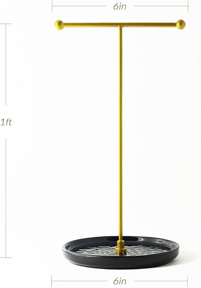 VROOMIUM Necklace Holder Stand - 6in Ceramic Base X 1ft Height, Aesthetic Decor for Bedroom, Jewelry Organizer for Necklace, Bracelets, Rings, Exhibidor de Collares- Mysterious Black