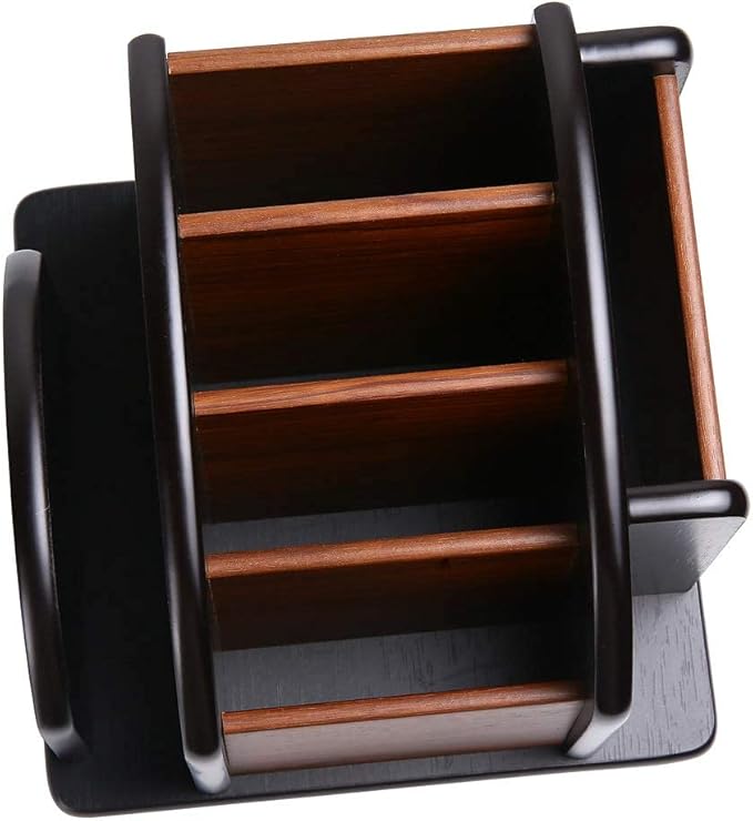 Wooden Desk Organizer, Desktop Office Supplies Storage Remote Control Caddy Holder (6-Compartment)