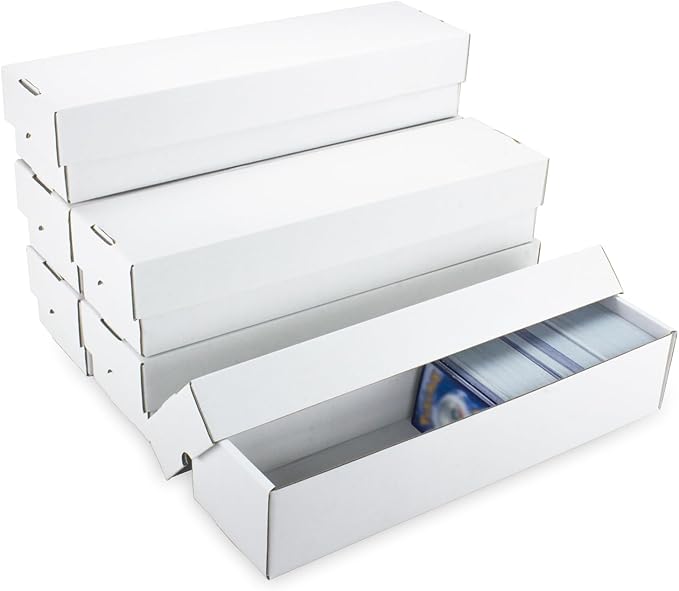 Trading Card Storage Box 6 Pack 1200 count with Lid, White Corrugated Cardboard Sports Card Storage Box for TCG/Magic/Mtg Storage and Collection, Horizontal