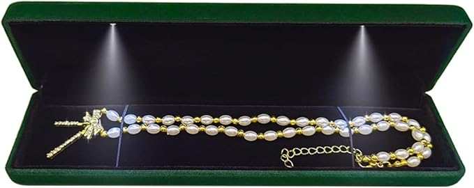GBYAN Velvet Chain Necklace Box with LED Light, Long Bracelet Storage Case, Jewelry Display Gift Box for Engagement, Anniversary,Wedding and Birthday,Emerald Green