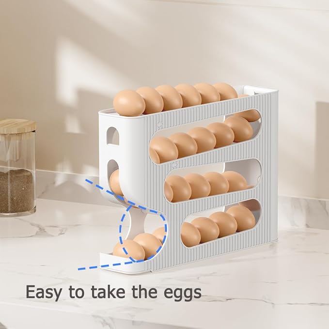 Egg Holder for Fridge, Automatic Rolling Egg Dispenser for Refrigerator, Countertop, Kitchen - Space-saving Egg Roller/Organizer/Storage/Container/Tray for Fridge - 1 Pack for 28 Large Size Eggs
