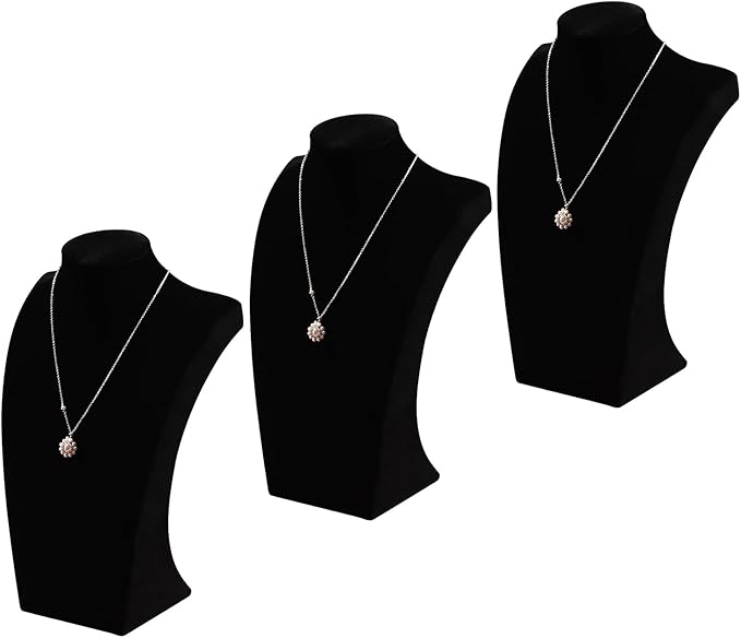 Coward 3Pcs Necklace Bust Stand Rack for Selling Show, Black Velvet Necklace Jewelry Display Holder for Jewelry Exhibition or Store Shop Show (11" Hight)