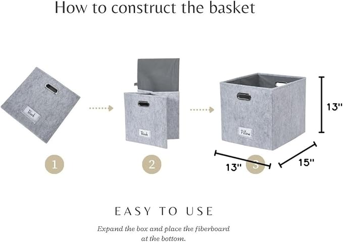 DECOMOMO Felt Storage Bins 13x15x13 Storage Cube Bins with Labels, Baskets for Organizing Shelves (Kallax / 4pcs, Light Grey)