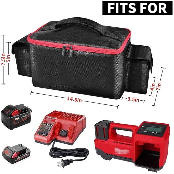 Air Compressor Bag Compatible with Milwaukee M18 Inflator 2848-20/2771-20, Air Pump Carrying Box for Milwaukee Tools,Storage Holder for 18V 3.0/4.0/5.0/6.0/6.5/7.0/8.0Ah Battery (Case Only)-Black