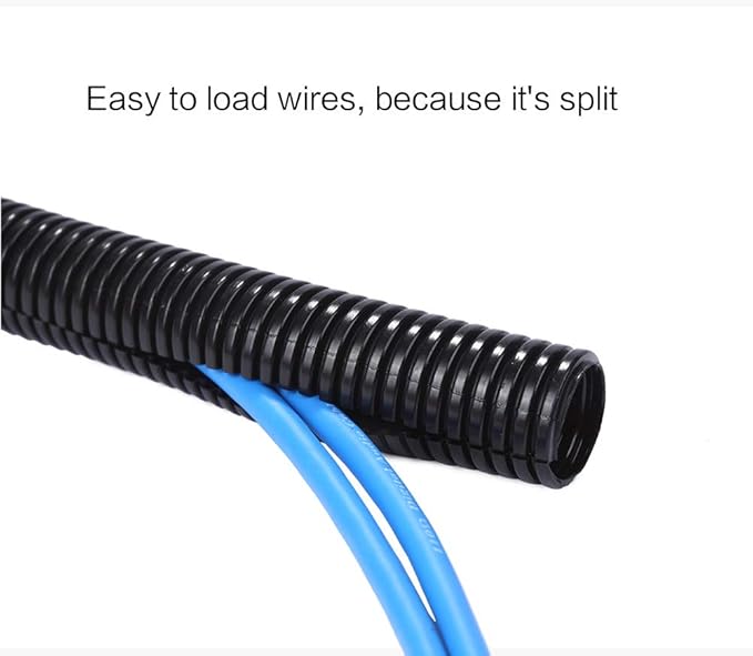 Alex Tech 25ft - 3/4 inch Split Wire Loom Tubing - Black