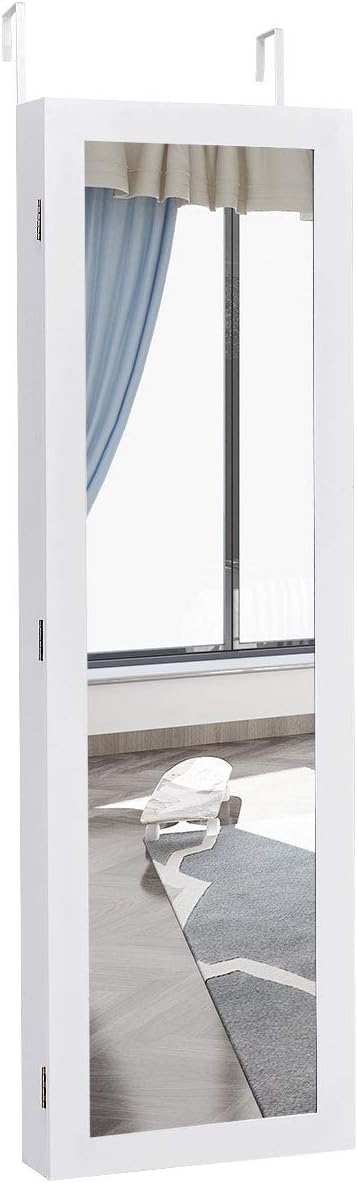 Giantex Wall Door Mounted Mirrored Jewelry Cabinet Jewelry Armoire Storage Organizer with Full Length Mirror Jewelry Cabinets (White)