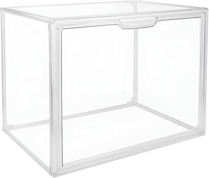 Clear Stackable Plastic Storage Bins with Magnetic Lid, Dustproof Book & Cosmetic Display Cases, Large Figures Collectibles Showcase, Shoe Box, Protection Organizer (Clear-L-3 Pack)