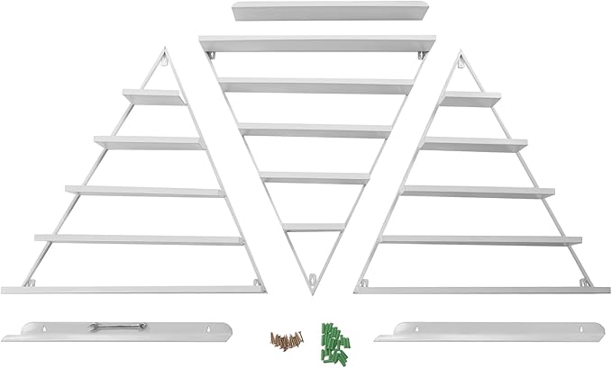 Elegant Gold Wall Mounted Nail Polish Rack - Set of 6 Triangular Cosmetic Display Shelves for Essential Oil Bottles, Organize Your Lipsticks and Perfumes in Style at Home or Salon (White)