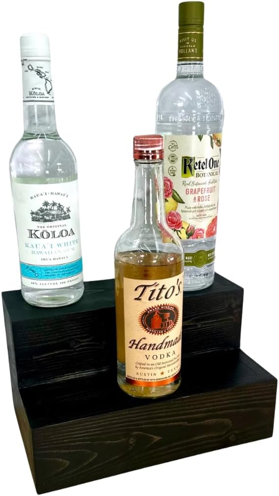 Tiered Bottle Shelf | 2 Tier Liquor Bottle Display | Bar Organization | Wine Shelf | Black (12)