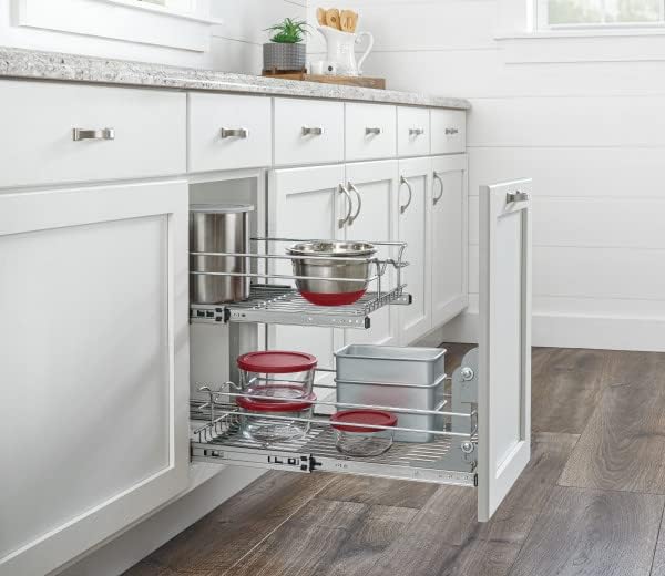 Rev-A-Shelf 2-Tier Kitchen Cabinet Pullout Shelf and Drawer Organizer Slide Out Pantry Storage Basket in Multiple Sizes, 12 x 18 In, 5WB2-1218CR-1