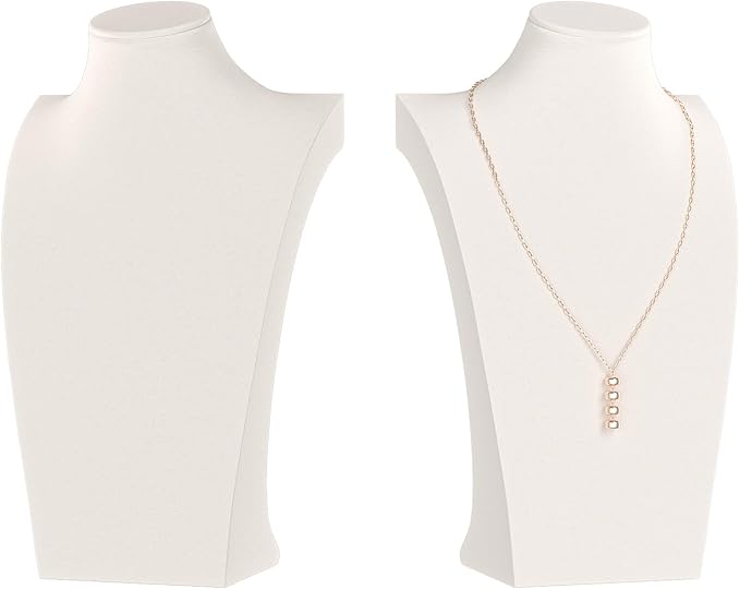 Necklace Bust Display Stand, Necklace Holder, Pendant Chain Necklace Organizer for Women (Beige Velvet, L 2PCS)