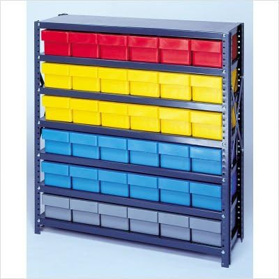 Quantum Storage Systems 1875-604RD Solid Heavy Duty 13 Shelves 108 Super Tuff Euro Red Bins 75" H x 36" W x 18" D