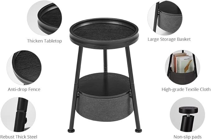 Round End Table, 11.8*17.8' Round Sofa Table, Small Round Table, Small Coffee Table, Living Room Bedroom