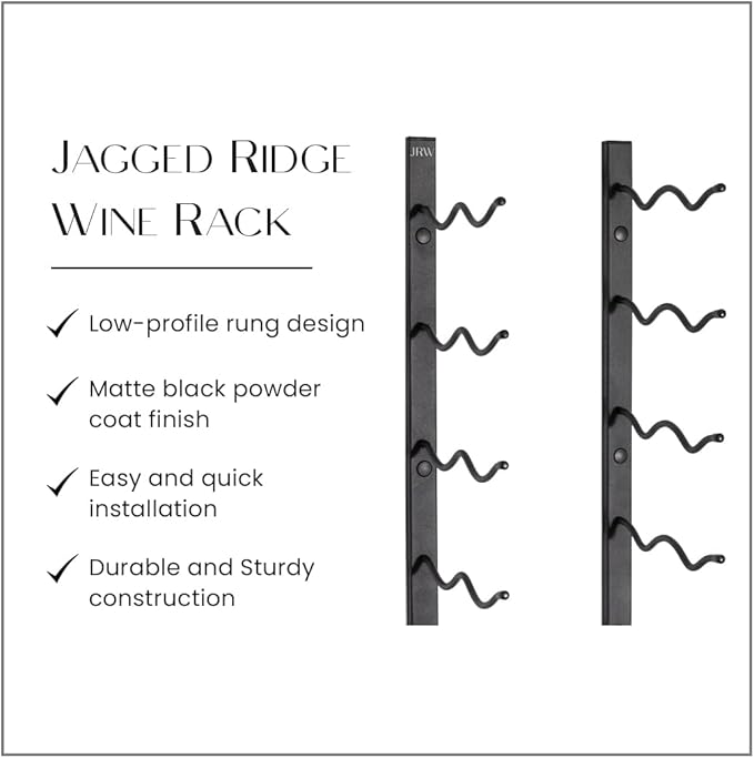 Jagged Ridge Wine Rooms - Premium Wall Mounted Metal Wine Rack - 24 Wine Bottles Holder - Modern Wine Rack, Matte Black - Space Saving for Home, Kitchen, Bar - Designed in Canada by Wine Enthusiasts