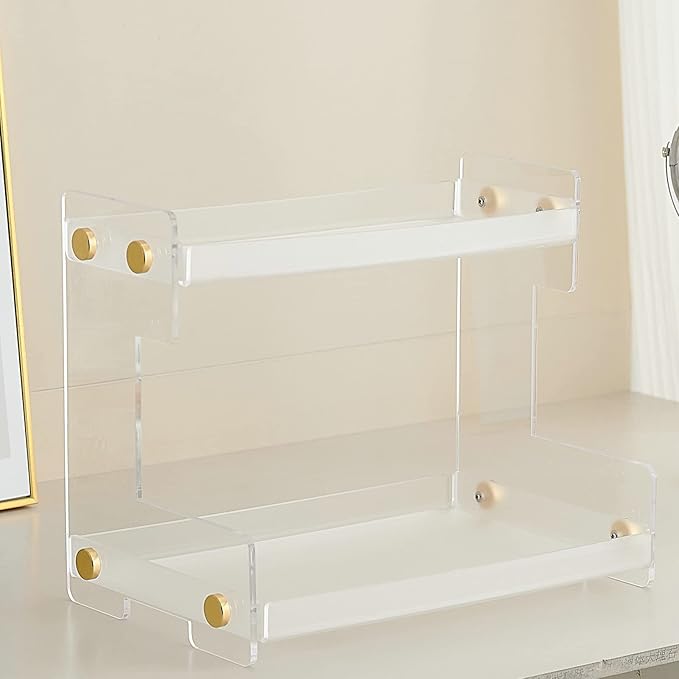 Bathroom Organizer Countertop,2 Tier Bathroom Counter Organizer Kitchen Spice Rack Cosmetic Organizer,Countertop Storage Shelf for Bathroom, Kitchen, Living Room, Bedroom, Dressing Table