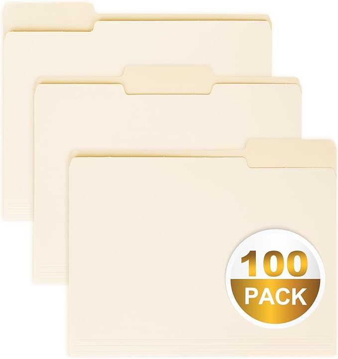 100 Packs Manila File Folder,Manilla Folder 8.5x11,1/3 Cut Tabs Folder for Office,School and Home,Organizer File Folder Letter Size