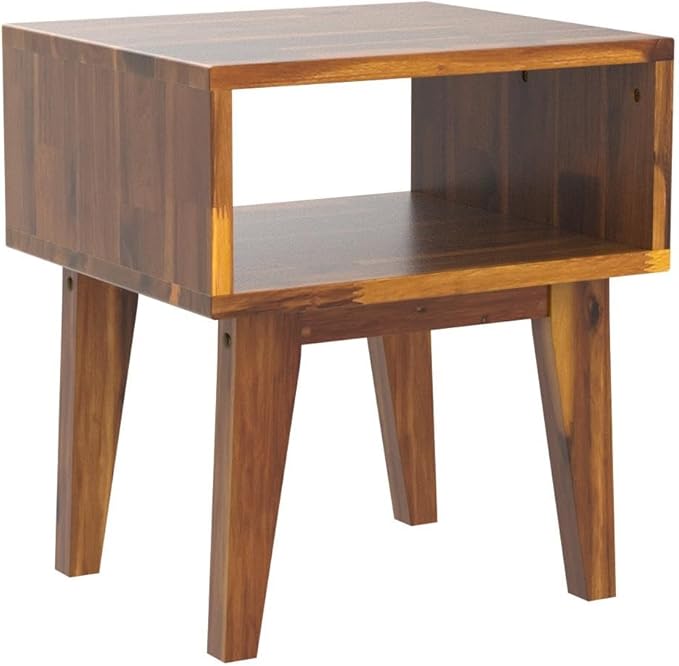 Acacia Serena Nightstand Solid Wood Nightstand with Open Storage Shelf, Wood Bedside Table, Night Stands for Bedroom - Caramel
