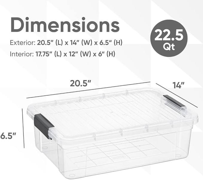 Superio Storage Bins with Lids, Clear Plastic Containers for Organizing, Stackable Totes, BPA Free, Odor Free, Organizer Boxes for Home, and Dorm (6 Pack, 22.75 Qt)