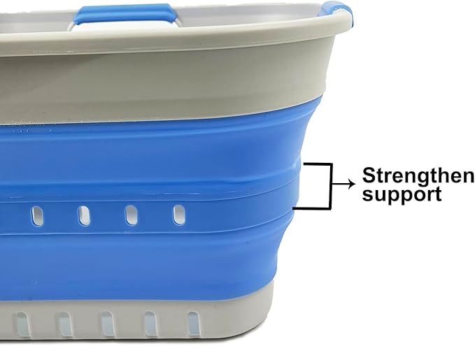 SAMMART Collapsible Plastic Rectangular Laundry Basket - Foldable Pop Up Storage Container/Organizer - Portable Laundry Hamper - Space Saving (Grey/Little Boy Blue, 19L)