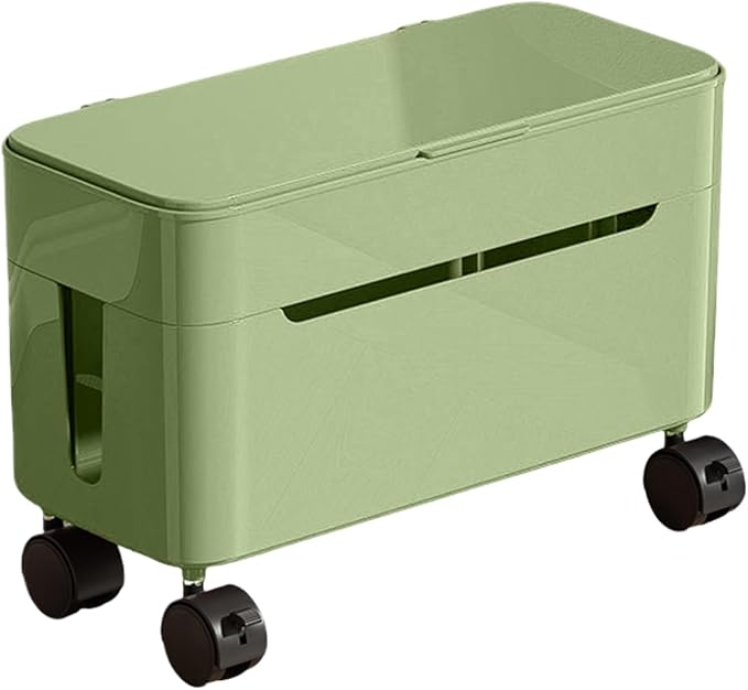 Cable Box Organizer | Wire Storage Container with Wheels | Tabletop Charger Cord Storage | for Home Office Dormitory Gaming Setup TV Stand Computer Desk Tech Enthusiasts Renters Content Creators