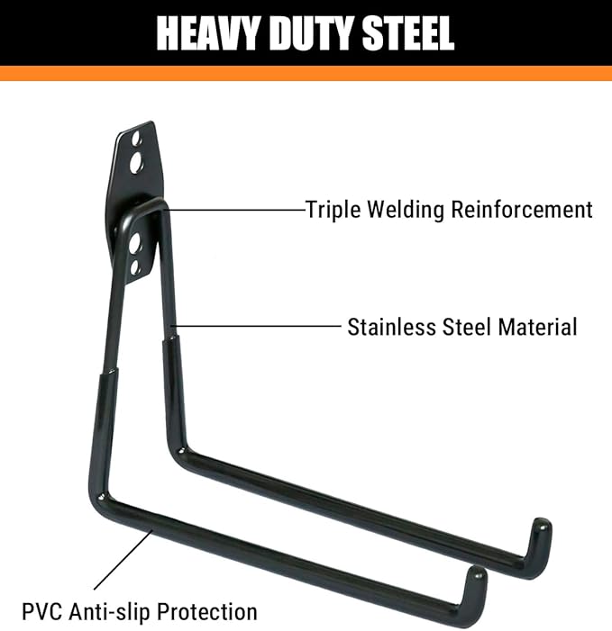 WMK 7.3'' Heavy Duty Garage Hooks, 6 Pack Wall Mount Garage Storage Hooks for Hanging Bike, Ladder, Tools - 100LB Load Capacity, Triple-Welded, PVC Coated (Black)