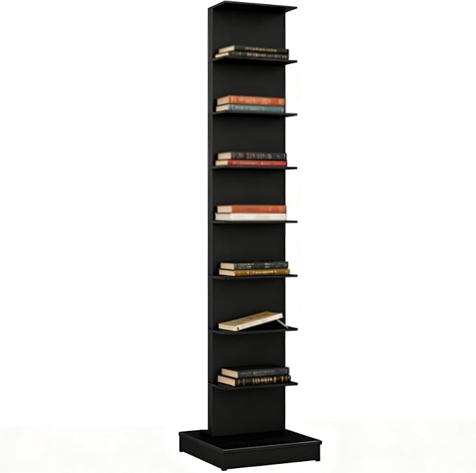 Invisible Vertical Spine Bookshelf Tower,Tall Narrow Metal Bookshelf for Small Space,Corner Floor Standing Book Organizers for Living Room, Office, Entryway(8 Tier, Black)